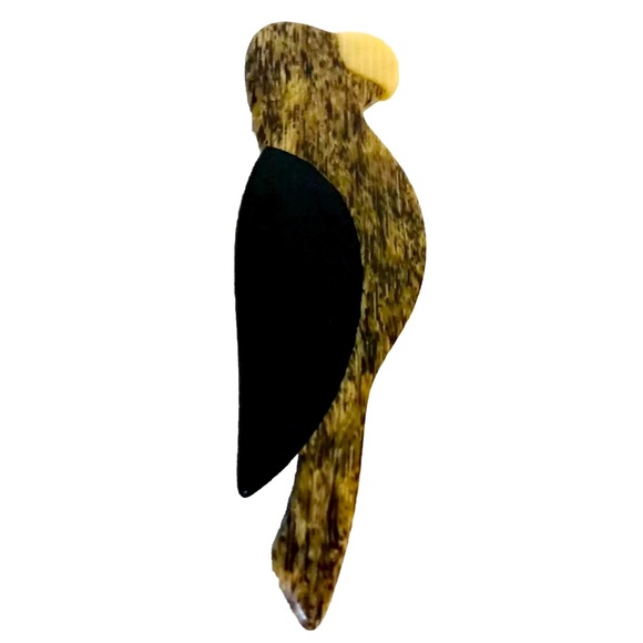 Lea Stein Jewelry - Vintage LEA STEIN PARIS Brooch Parrot Bird Animal Black Brown Ivory Color Signed